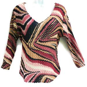 Komarov Blouse V Neck Abstract Curvy Crinkle Long Sleeve 3D Geometric M